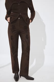 Embroidery Detail Twill Trousers