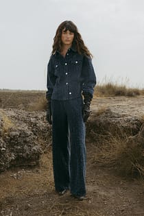 Mid Waist Wide Leg Structured Denim