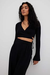 Fine Knitted Cropped Wrap Top