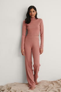 Gerippte Strickhose Mit Hoher Taille