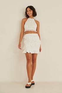 Linen Blend Flounce Skirt