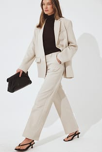 Straight Mid Waist Twill Suit Pants