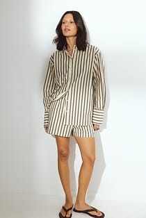 Striped Elastic Waist Cotton Shorts