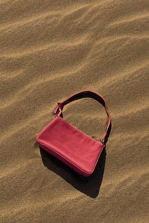 Rose Pink Soft Suede Baguette Bag