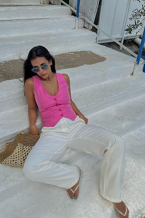 Pink Linen Blend Vest