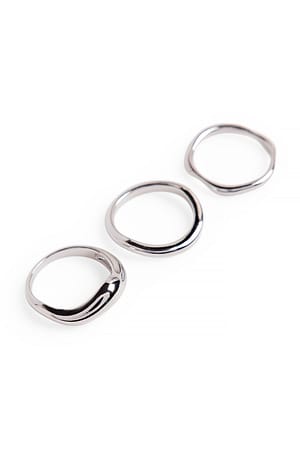 3-pack verzilverde golvende ringen
