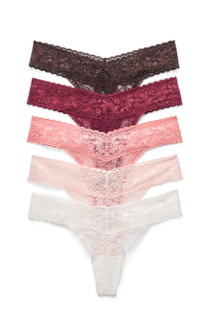 Wine Red 5-pack Lace Band Thong