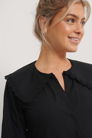 Black Skjorte Med Broderingsdetaljer