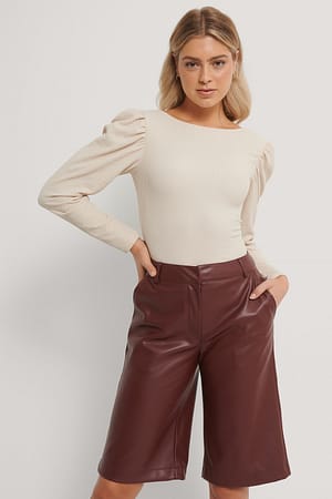 Light Beige Puff Sleeved Deep Back Top