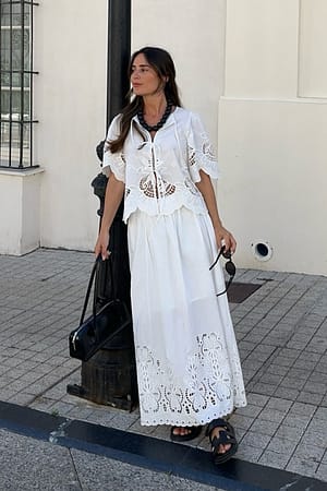 White Broderie Anglaise Midi Skirt