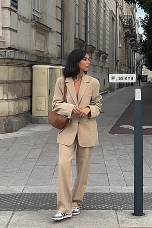 Melert oversized blazer med jakkeslag