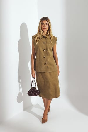 Beige A-line Faux Suede Skirt
