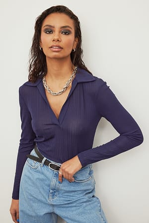 Dark Blue Gestructureerde jersey top