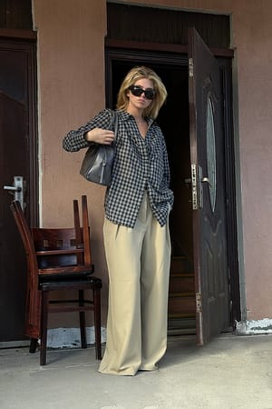 Khaki Beige Wide High Waist Suit Pants
