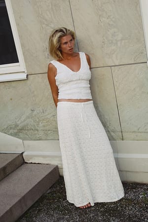 Offwhite Falda maxi de ganchillo