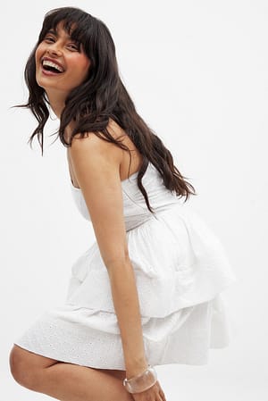 White Anglaise Flounce Mini Dress