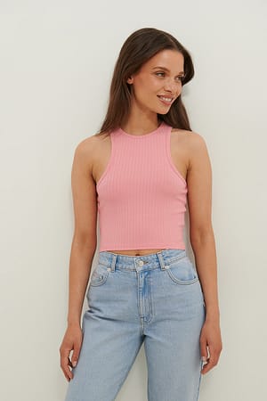 Pink Gerecycleerd geribde crop tanktop