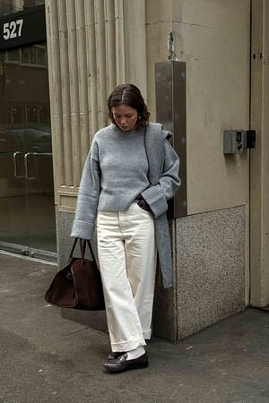 Sweater i uld med foldede ærmer