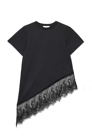 Black Asymmetric Lace T-shirt