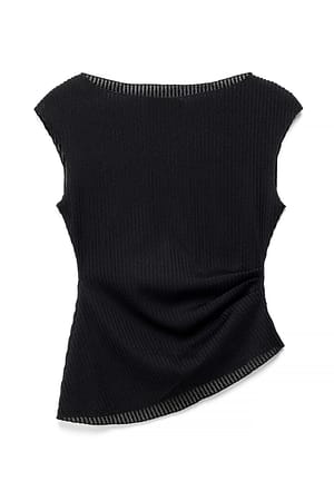 Black Struktureret top med asymmetrisk kant