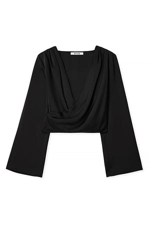 Black Haut asymétrique coupe cache-cœur à manches longues