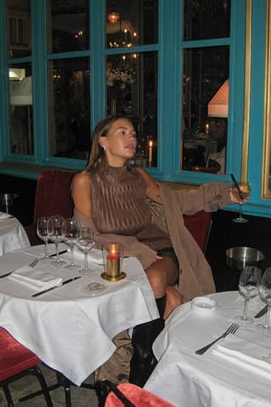Brown Asymmetric Plissé Top
