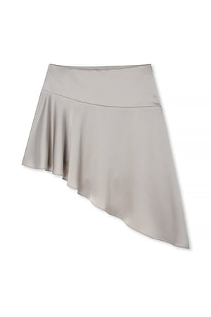 Grey Asymmetric Satin Midi Skirt