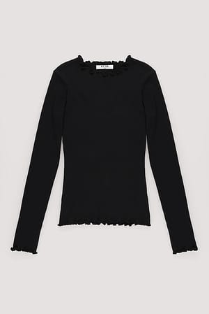 Black Ribbet top med lange ærmer og babylock