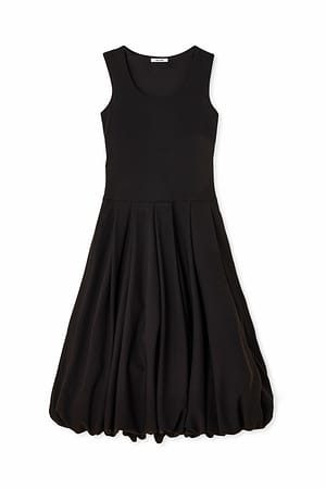 Black Vestido midi con falda abullonada