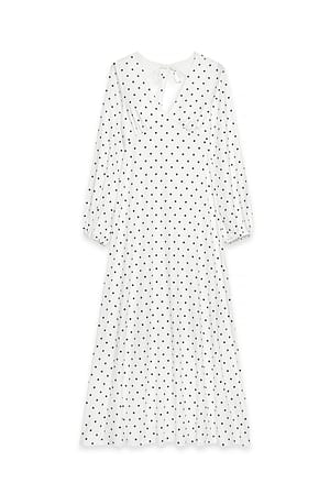 Black/White dots Maxikjole med ballongermer og åpen rygg