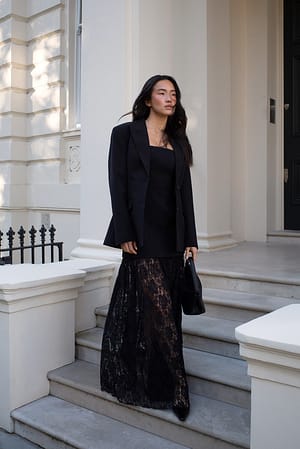 Black Bandeau Sculptural Lace Skirt Dress
