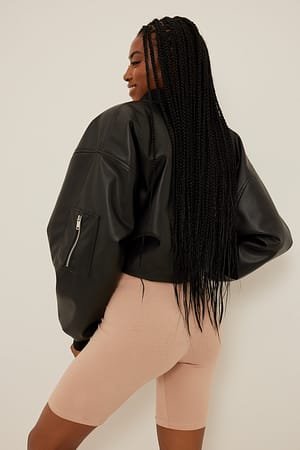 Beige Basic Biker Shorts