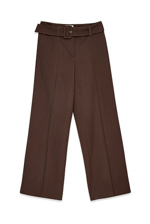 Dark Brown Dressbukse med belte og middels liv