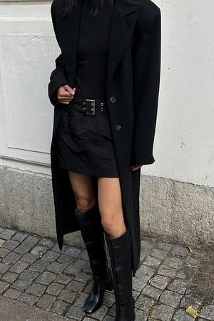 Black Belted Utility Low Waist Mini Skirt