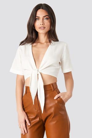 White Tie Front Top