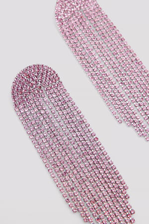 Pink Grandes boucles d'oreilles longues à strass