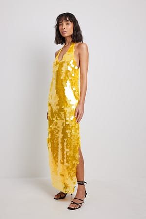 Yellow Midikjole med store paljetter