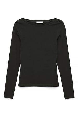 Black Langærmet top med bådhals