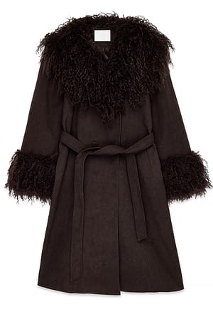 Brown Dunfrakke i krøllet faux fur med detalje