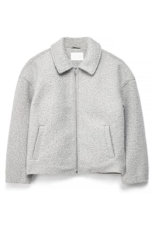 Grey Melange Boucle jakke med glidelås