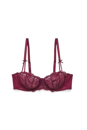 Wine Red Balconette-bh med sløjfedetalje