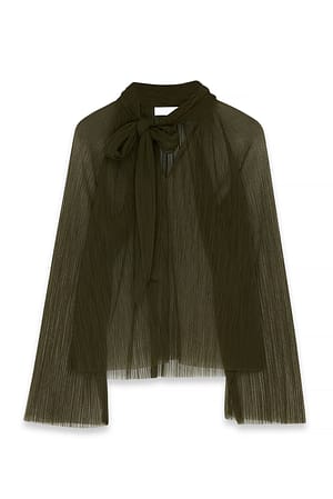 Olive Green Bow Neckline Blouse