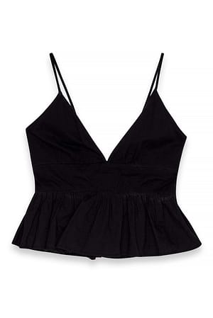 Black Braid Detail Cotton Top