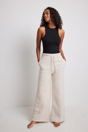 Beige Melange Geborstelde joggingbroek met rechte pijpen
