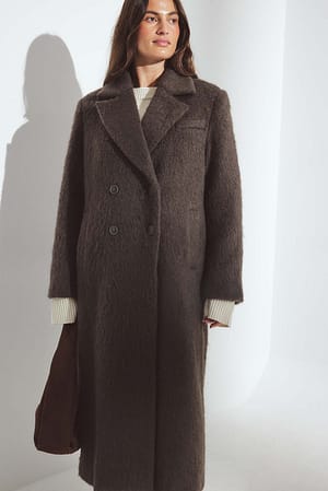 Dark Taupe Brushed Wool Blend Straight Coat
