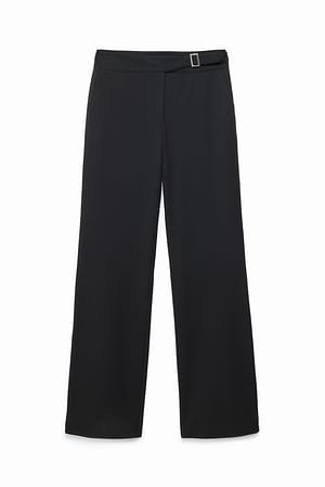 Black Buckle Detail Straight Pants