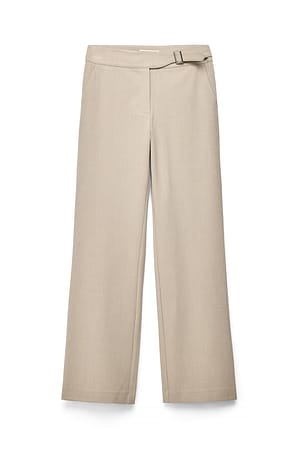 Light Beige Buckle Detail Straight Pants