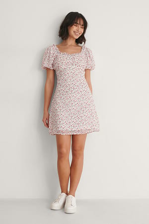 Red Flower Frill Detail Mini Dress