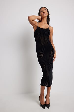 Black Burn Out Midikleid aus Samt