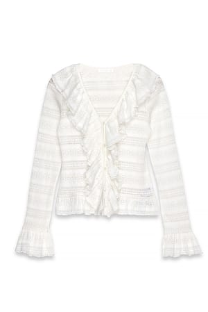 Offwhite Button Flounce Top